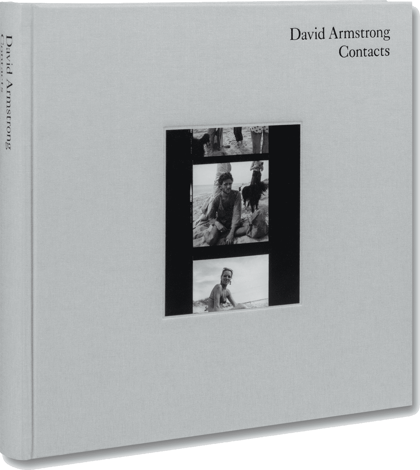 Cover of David Armstrong Contacts, published by MACK, 2025. Linen-bound square hardcover with tipped-in photograph.